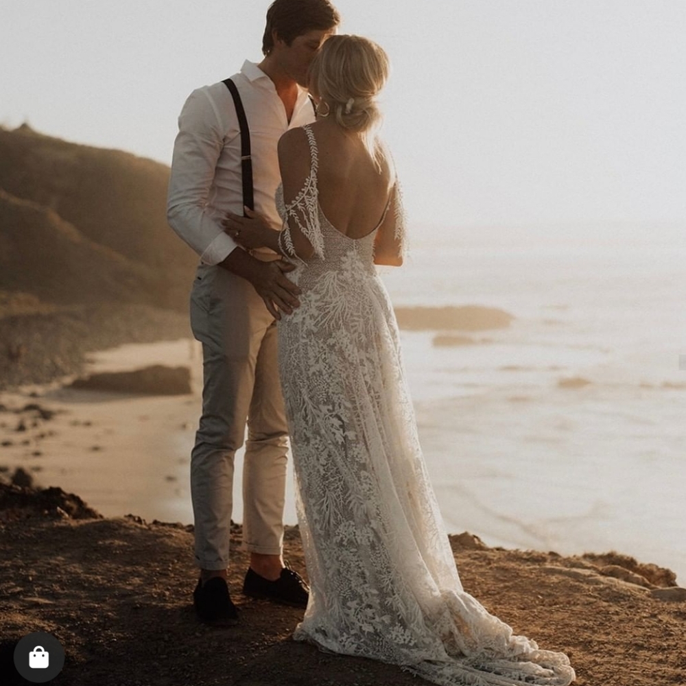 Beautiful nude and white boho wedding dress
